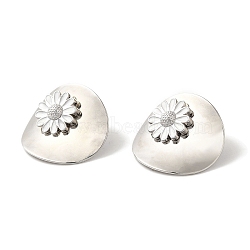 Rack Plating Brass Enamel Stud Earrings, Cadmium Free & Lead Free, Long-Lasting Plated, Daisy, Platinum, 30x27mm(EJEW-B062-05B-P)