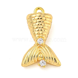 Brass with Clear Cubic Zirconia Pendants, Fishtail, Real 18K Gold Plated, 18x11x6mm, Hole: 1.4mm(KK-G508-01B-G)