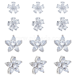 12Pcs 2 Style Brass Micro Pave Clear Cubic Zirconia Shank Buttons, Flower & Star, Platinum, 15.5x9mm and 10.5x11x6mm, 6pcs/style(ZIRC-NB0002-03)