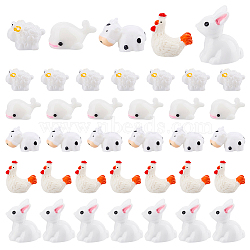 PandaHall Elite 50Pcs 5 Style Opaque Resin Mini Animal Sculptures, Figurines, Dollhouse Accessories, Photography Props, White, 16~28.5x10~26x9~24mm, 10pcs/style(DJEW-PH0001-20)