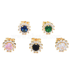 Cubic Zirconia Flower Stud Earrings, Golden Brass Jewelry for Women, Nickel Free, Mixed Color, 11x11mm, Pin: 0.7mm(EJEW-N011-60)