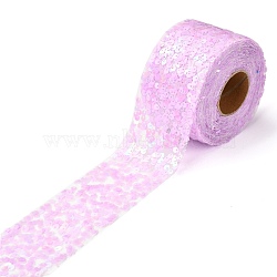 Polyester Elastic Sequin Ribbons, with Bling Paillette, Lilac, 2-3/8 inch(60mm), 10 yards(9.14m)/roll(OCOR-L045-A02)