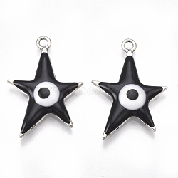 Alloy Pendants, with Enamel, Star with Evil Eye, Antique Silver, Black, 30x20.5x4mm, Hole: 2mm(ENAM-S016-47A)