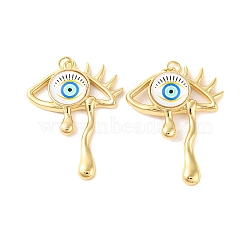 Rack Plating Brass Micro Pave Cubic Zirconia Pendants, with Glass, Long-Lasting Plated, Evil Eye, with Jump Ring, Real 18K Gold Plated, White, 41.5x31x6.5mm(KK-H486-23G-05)