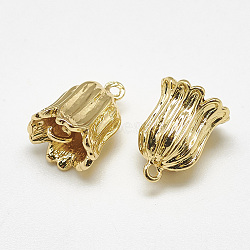 Brass Links connectors, Flower, Real 18K Gold Plated, 11.5x8.5x8.5mm, Hole: 1mm(X-KK-S347-136)
