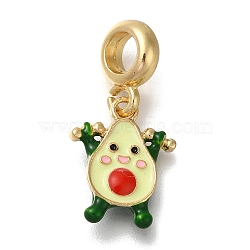 Rack Plating Alloy Green Enamel European Dangle Charms, Cartoon Avocado Large Hole Charms, Golden, 26mm, Hole: 4.8mm(PALLOY-P307-17G)