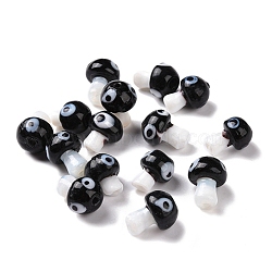 Handmade Evil Eye Lampwork Beads, Mushroom Shape, Black, 16.5~18x11.5~13x11.5~13mm, Hole: 1.6~2mm(LAMP-D018-01D)