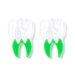 Two Tone Acrylic Pendants, Tooth Shapes, Green, 39.5x25.6x4mm, Hole: 2mm(MACR-M019-01C)