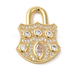 Brass Micro Pave Cubic Zirconia Glass
 Pendants, Real 18K Gold Plated, Lock, Clear, 23x17.5x2.3mm, Hole: 5.5x4mm(KK-R162-029A-G)