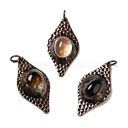 Natural Smoky Quartz Big Pendants, Large Hole Pendants, with Red Copper Tone Brass Findings, Cadmium Free & Lead Free, Horse Eye, 58x30x10~13mm, Hole: 7mm(G-D468-32R)