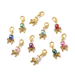 Acrylic Imitation Pearl Pendant Decorations, Lobster Clasp Charms, Clip-on Charms, for Keychain, Purse, Backpack Ornament, Stitch Marker, Bowknot, Mixed Color, 35.5~36mm(X1-HJEW-JM00708)