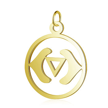 Vacuum Plating 304 Stainless Steel Pendants, Chakra, Ajna, Flat Round, Real 18K Gold Plated, 22.5x19x1mm, Hole: 3mm