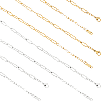 12Pcs 316L Surgical Stainless Steel Paperclip Chain Necklaces, Golden & Stainless Steel Color, 16.54~18.50 inch(42~47cm)