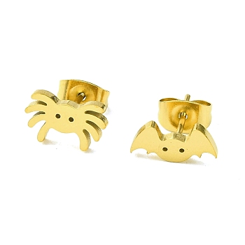 Cute Little Animal Theme 304 Stainless Steel Stud Earrings, Spider, 5~6.5x10.5mm