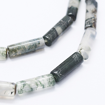Natural Moss Agate Beads Strands, Column, 13.5x4~4.5mm, Hole: 1mm, about 28pcs/strand, 15.1 inch