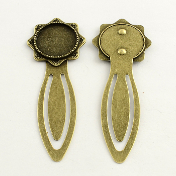 20mm Tray Bookmark Cabochon Settings, Iron with Alloy Flat Round Tray, Lead Free, Nickel Free & Cadmium Free, Antique Bronze, 78x29x3mm