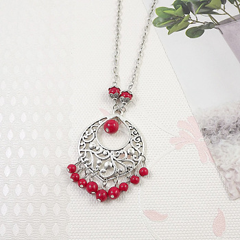 Yunnan Ethnic Style Miao Silver Pave Turquoise Pendant Necklaces Tibetan Nepalese Jewelry, Red