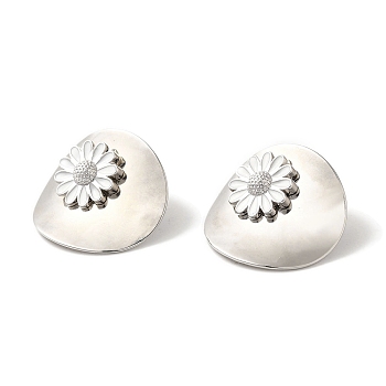 Rack Plating Brass Enamel Stud Earrings, Cadmium Free & Lead Free, Long-Lasting Plated, Daisy, Platinum, 30x27mm