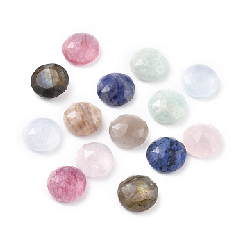 Natural Gemstone Cabochons, Faceted, Flat Round, 10x4.5mm