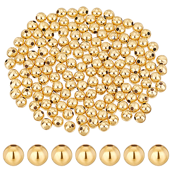 Elite Brass Spacer Beads, Long-Lasting Plated, Round, Real 24K Gold Plated, 6x5.5mm, Hole: 1.6mm, 150pcs