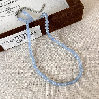 Round Synthetic Stone Beaded Necklaces for Women, Handmade Unique Design Fashion Jewelry, Cornflower Blue, 4mm, 14.96 inch(38cm)