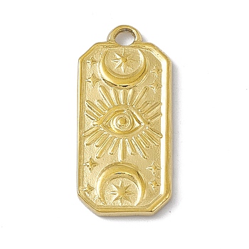 304 Stainless Steel Pendants, Rectangle with Moon & Eye & Star, Golden, 22.5x10.5x2mm, Hole: 2mm