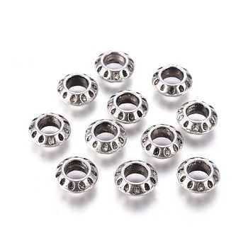 Tibetan Style Alloy European Beads, Large Hole Beads, Rondelle, Antique Silver, Lead Free & Cadmium Free & Nickel Free, 10x4mm, Hole: 5mm