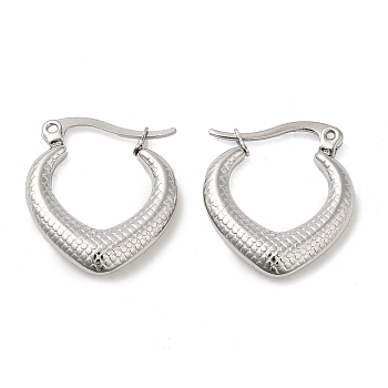 304 Stainless Steel Hoop Earrings for Women, Heart, Stainless Steel Color, 21x3.5mm