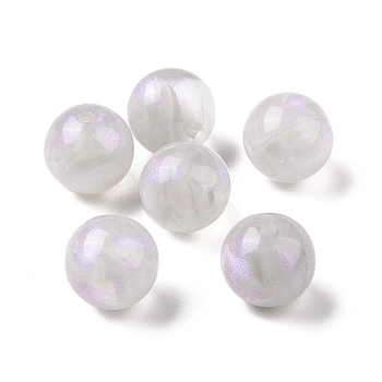 Opaque Acrylic Beads, Glitter Beads, Round, Light Grey, 15mm, Hole: 2mm, about 210pcs/500g