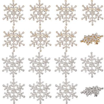 10Pcs 2 Colors Crystal Rhinestone Christmas Snowflake Brooch Pin, Alloy Lapel Pin for Women, Platinum & Golden, 37x33x3mm, 5Pcs/color