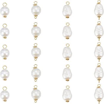 80Pcs 4 Style Acrylic Links & Pendants, with Acrylic Imitation Pearl Beads, Iron Pins and Alloy Spacer Beads, White, Antique Golden, 17.5~25x10~10.5x8~10mm, Hole: 1.6~2.5mm, 20pcs/style