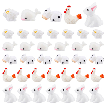 PandaHall Elite 50Pcs 5 Style Opaque Resin Mini Animal Sculptures, Figurines, Dollhouse Accessories, Photography Props, White, 16~28.5x10~26x9~24mm, 10pcs/style