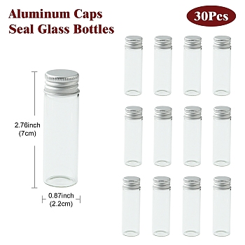 30Pcs Empty Glass Bead Storage Tubes, with Platinum Plated Screw Aluminum Cap and Silicone Stopper, Column, Clear, 7x2.2cm, Capacity: 15ml(0.51fl. oz)