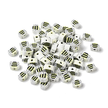 Handmade Polymer Clay Beads, Bees, White, 6.5x9x4mm, Hole: 1.8mm