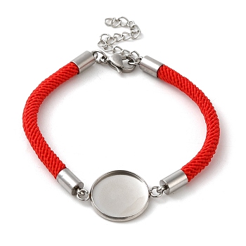 Milan Cord & 304 Stainless Steel Bracelets Making, with Round Tray, Red, Tray: 16mm, 7-3/8 inch(18.6cm)