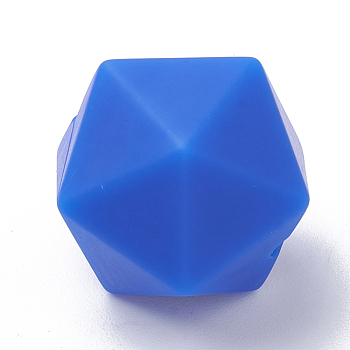 Food Grade Eco-Friendly Silicone Focal Beads, Chewing Beads For Teethers, DIY Nursing Necklaces Making, Icosahedron, Medium Blue, 16.5x16.5x16.5mm, Hole: 2mm