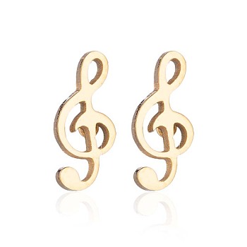 304 Stainless Steel Music Note Studs Earrings with 316 Stainless Steel Pins for Women, Golden, 9x4mm
