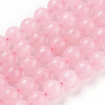 Dyed Natural White Jade  Beads Strands, Rose Quartz, Round, about 10mm in diameter, hole: 1mm, 16 inch long, about 39pcs/strand