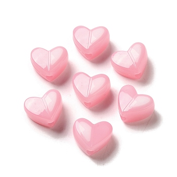 Imitation Jelly Acrylic Opaque Beads, Two Tone, Heart, Pink, 14x16x7mm, Hole: 3mm