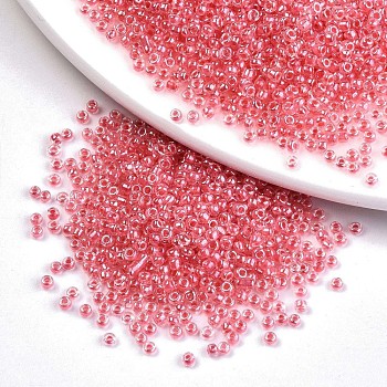 8/0 Glass Seed Beads, Transparent Inside Colours Luster, Round Hole, Round, Light Coral, 8/0, 3~4x2~3mm, Hole: 0.8mm, about 15000pcs/bag