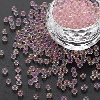 DIY 3D Nail Art Decoration Mini Glass Beads, Tiny Caviar Nail Beads, AB Color Plated, Round, Pink, 3.5mm, about 450g/bag