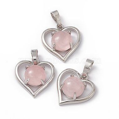 Platinum Heart Rose Quartz Pendants