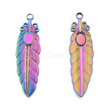 Rainbow Color Feather 304 Stainless Steel Pendants