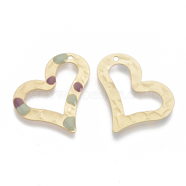 Matte Gold Color Colorful Heart Iron+Enamel Pendants
