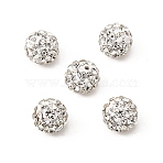 Pave Disco Ball Beads, Polymer Clay Rhinestone Beads, Grade A, Round, Crystal, PP12(1.8~1.9mm), 8mm, Hole: 1mm(RB-H258-8MM-001)