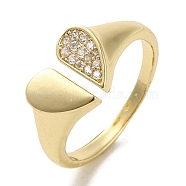 Brass Micro Pave Cubic Zirconia Rings for Women, Long-Lasting Plated, Heart, Golden, Adjustable(RJEW-E295-38G)