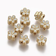 Brass Enamel Beads, Long-Lasting Plated, Flower, Real 18K Gold Plated, WhiteSmoke, 7x3.3mm, Hole: 1.6mm(KK-L179-05G)