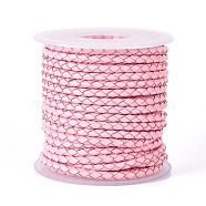 Braided Cowhide Cord, Leather Jewelry Cord, Jewelry DIY Making Material, with Spool, Pink, 3.3mm, 10yards/roll(WL-I005-A12)