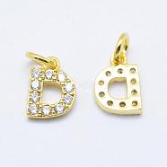 Brass Micro Pave Grade AAA Cubic Zirconia Charms, Letter D, Cadmium Free & Nickel Free & Lead Free, Real 18K Gold Plated, 8x5.5x1.5mm, Hole: 2mm(ZIRC-P067-11G-D-NR)