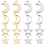 160Pcs 8 Style 304 Stainless Steel Charms, Moon and Star, Golden & Stainless Steel Color, 11.5~16x9~12.5x0.7~1mm, Hole: 1.2~1.5mm, 20pcs/style(STAS-SC0004-04)